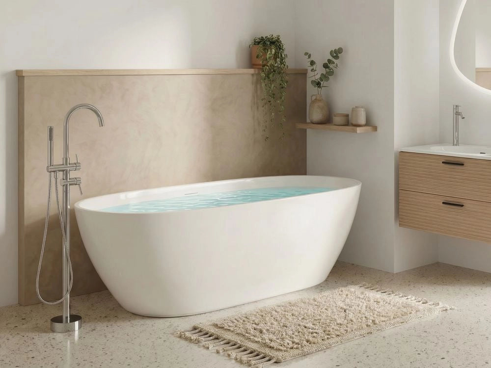 Vasca da bagno freestanding in acrilico bianco 170 cm design moderno forma ovale