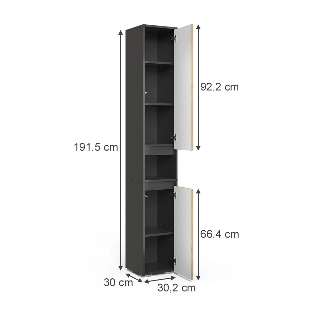 Vicco Armadio per il bagno Antracite/Artisan 30.2 x 191.5 cm con 2 porte