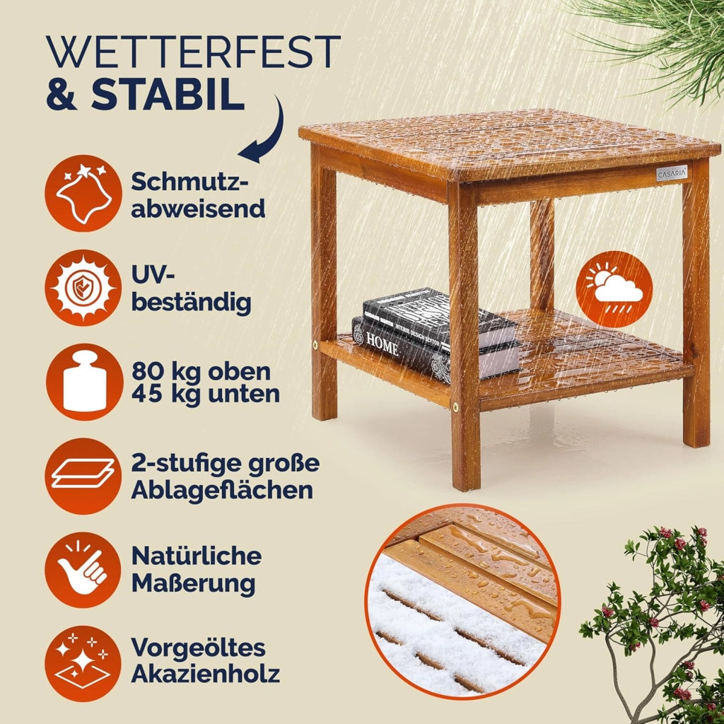 ® Tavolino da Giardino 45x45x45cm Portata 80kg 2 Ripiani Tavolo da Balcone Tavolo da Caffè Tavolo Piccolo Legno Acacia Tavolino estreno Legno