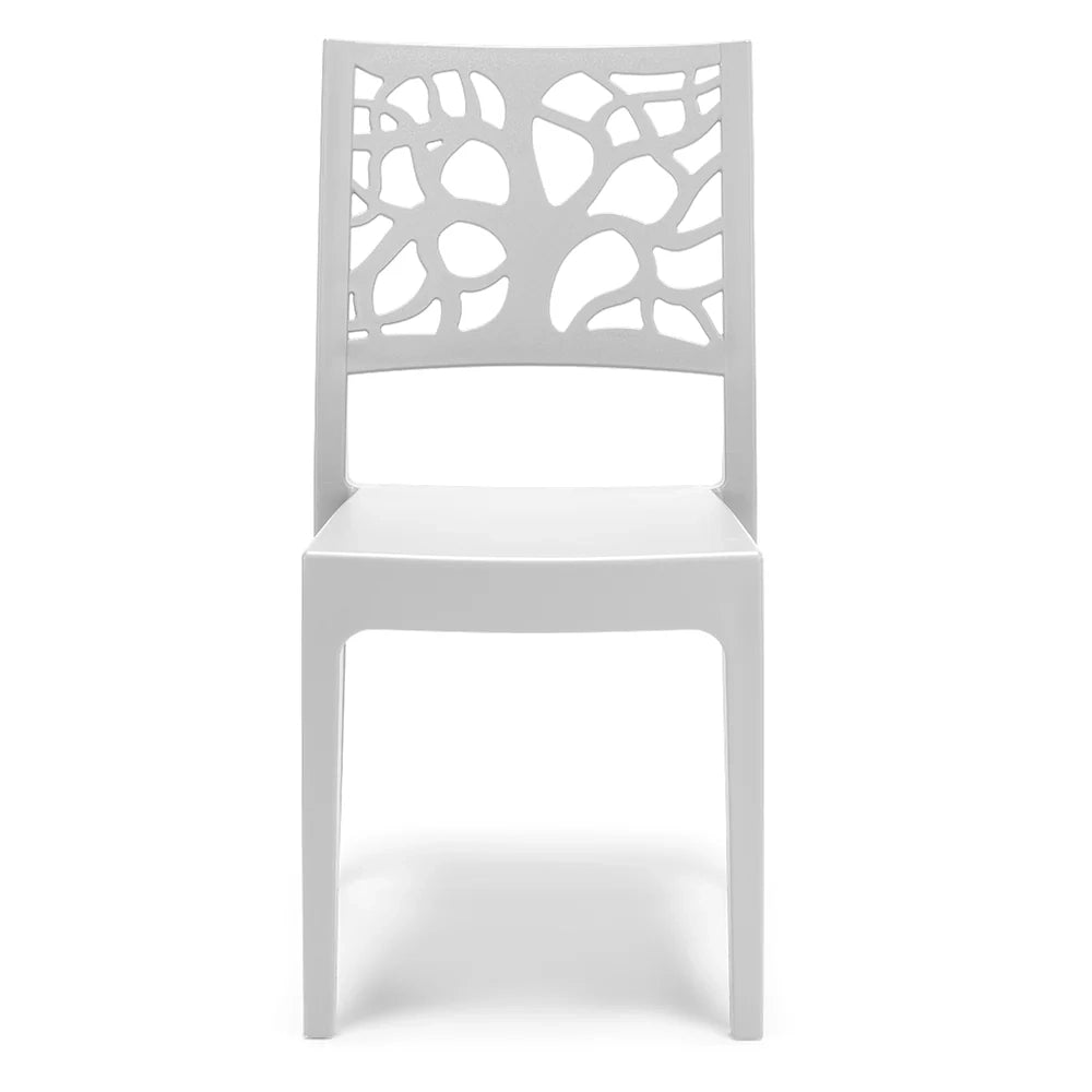 Set 4 sedie in polipropilene TETI, impilabile, resistente ai raggi UV, design moderno, ideale per sala da pranzo, cucina, sala d’attesa, bar, ristoranti o giardino, colore Bianco