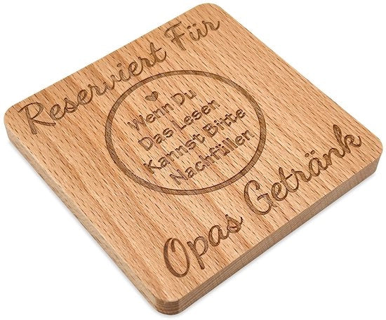 Sostegno per legno realizzato in quercia - Disegno divertente per papà nonno uomini - Regalo di compleanno regalo di Natale - Resistente al calore facile da mantenere - Robusto - 10x10cm (per nonno)