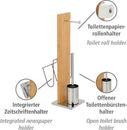 Arredamento wc in bambù e acciaio inossidabile con contenitore per giornali - contenitore per carta igienica - contenitore per spazzola del water - 245 x 68 x 225 cm - marrone