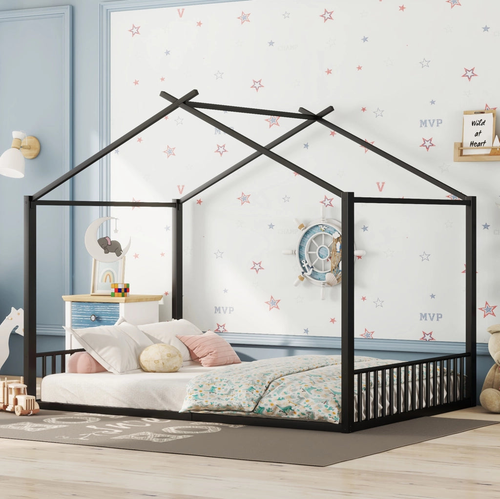 Letto per bambini a casa 140x200 cm in metallo nero