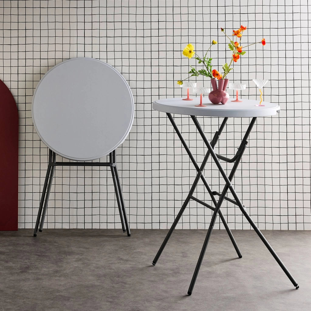 Set di 2 tavoli pieghevoli alti, bianco