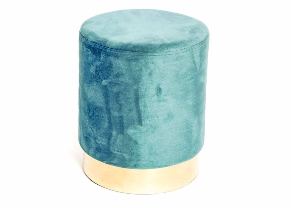 Pouf Salotto/Camera Rotondo Imbottito Modello Cilindro Velvet In Tinta Unita - Pouf - Petrolio