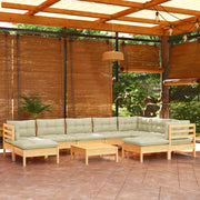 Set Divani da Giardino 10 pz con Cuscini Crema Massello di Pino 3096713