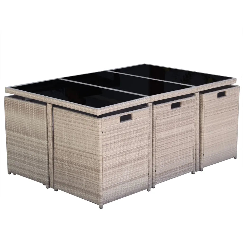 Set da Pranzo da Giardino 11 pz con Cuscini in Polyrattan Beige cod mxl 39435