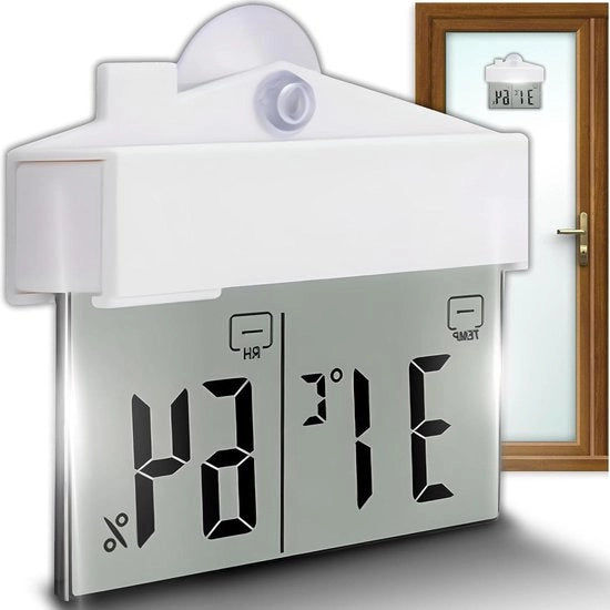 Termometro e igrometro digitale per finestra - 11 x 9 cm - temperatura e umidità interna con display LCD - indicazione temperatura - termometro per finestra con adesivo
