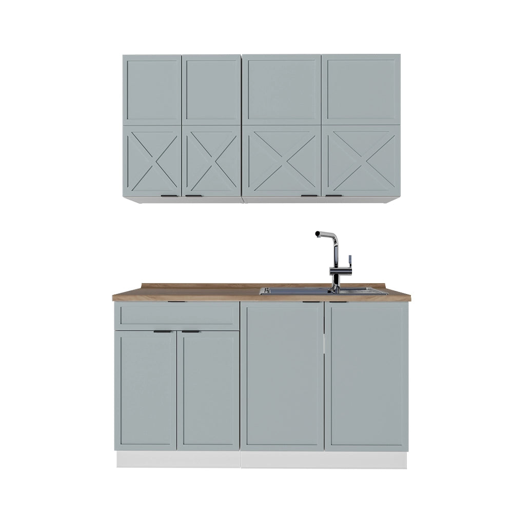 Cucina completa Fame-Line Blu-grigio chiaro/Bianco 140 cm, PL Rovere Vicco