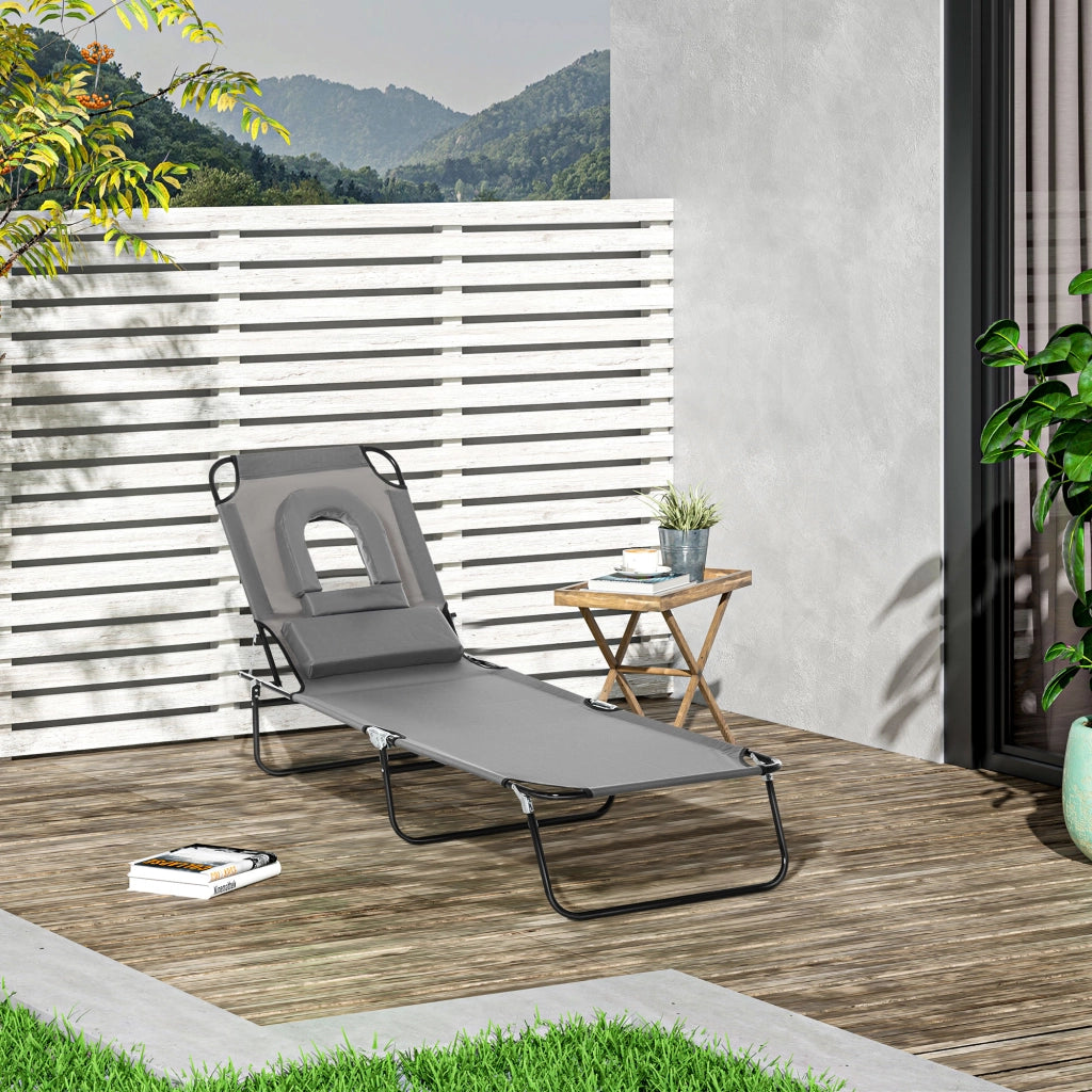Chaise Longue Pieghevole con 3 Cuscini ¨C zephmum ¨C Grigio 4 Posizioni