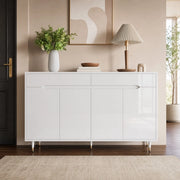 Armadio portascarpe moderno 140x39x84 cm bianco con gambe dorate; 2 cassetti e ripiani regolabili