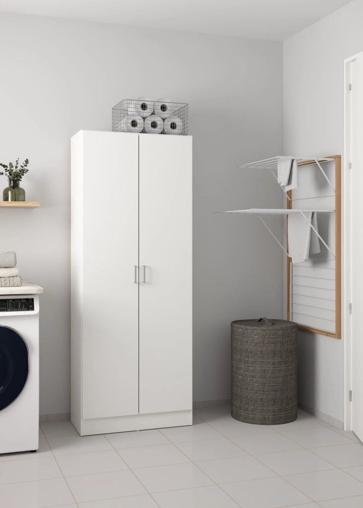 Sora, Armadio Multiuso 2 Ante 3 Ripiani, 34.6x180h cm Bianco