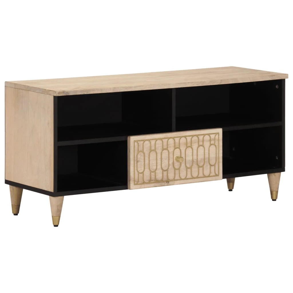 Mobile TV multimediale mensola TV credenza TV per sala da pranzo soggiorno camera da letto 100 x 33 x 46 cm legno massello di mango marrone 02_0025462