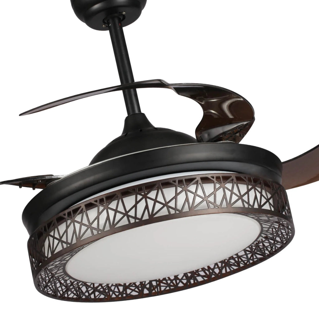 LÚZETE - VENTILATORE DA SOFFITTO CON LUCE LED 32W 4 PALE PLEGABILI FORREST MARRONE