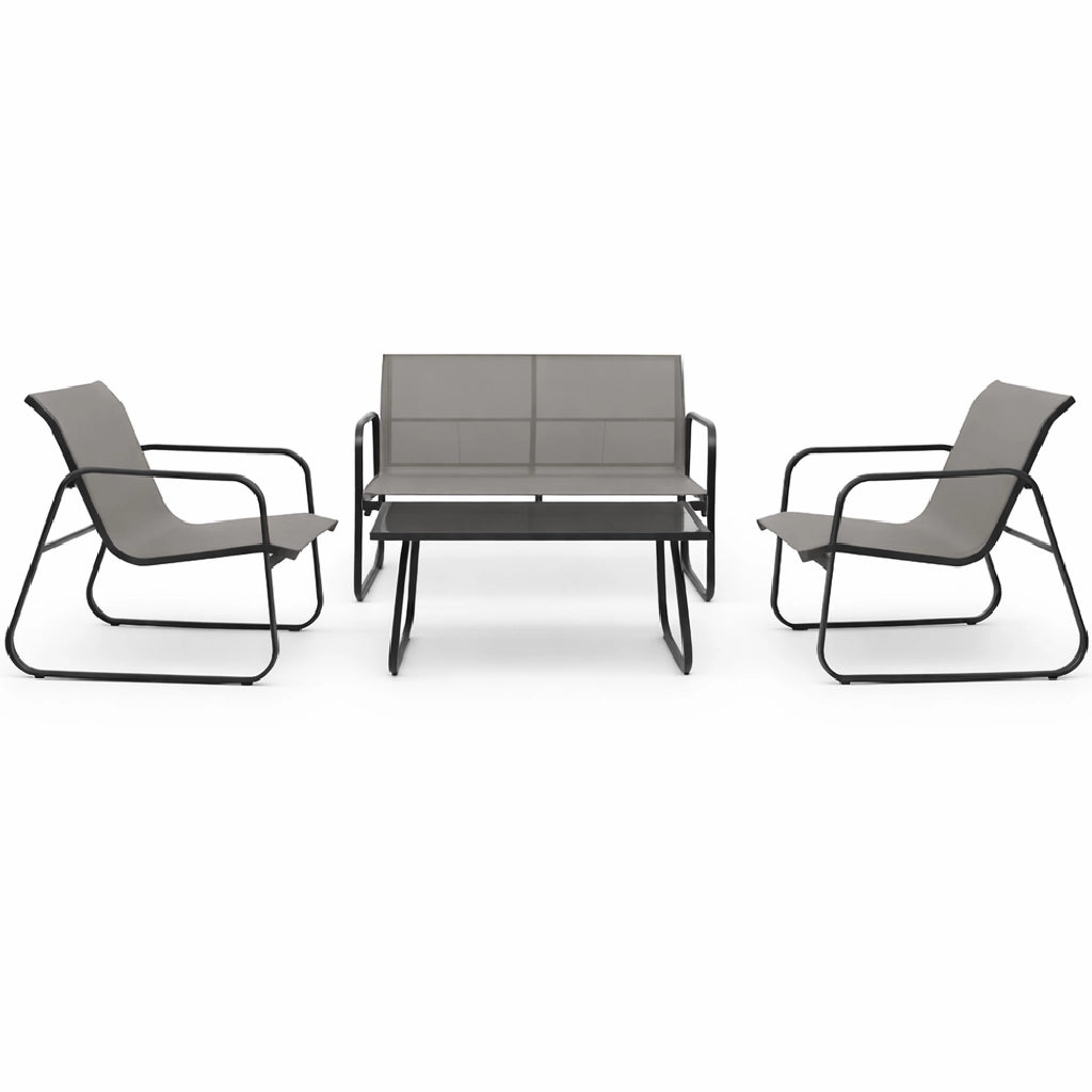 Salotto da Giardino con 2 Sedie Divano e Tavolino Acciaio Resistente Esterno Grigio