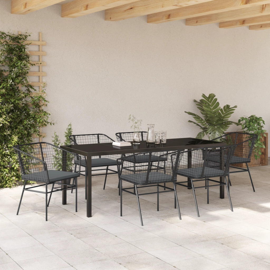 Set da Pranzo da Giardino in 7 Pezzi con Cuscini Rattan Sintetico Nero