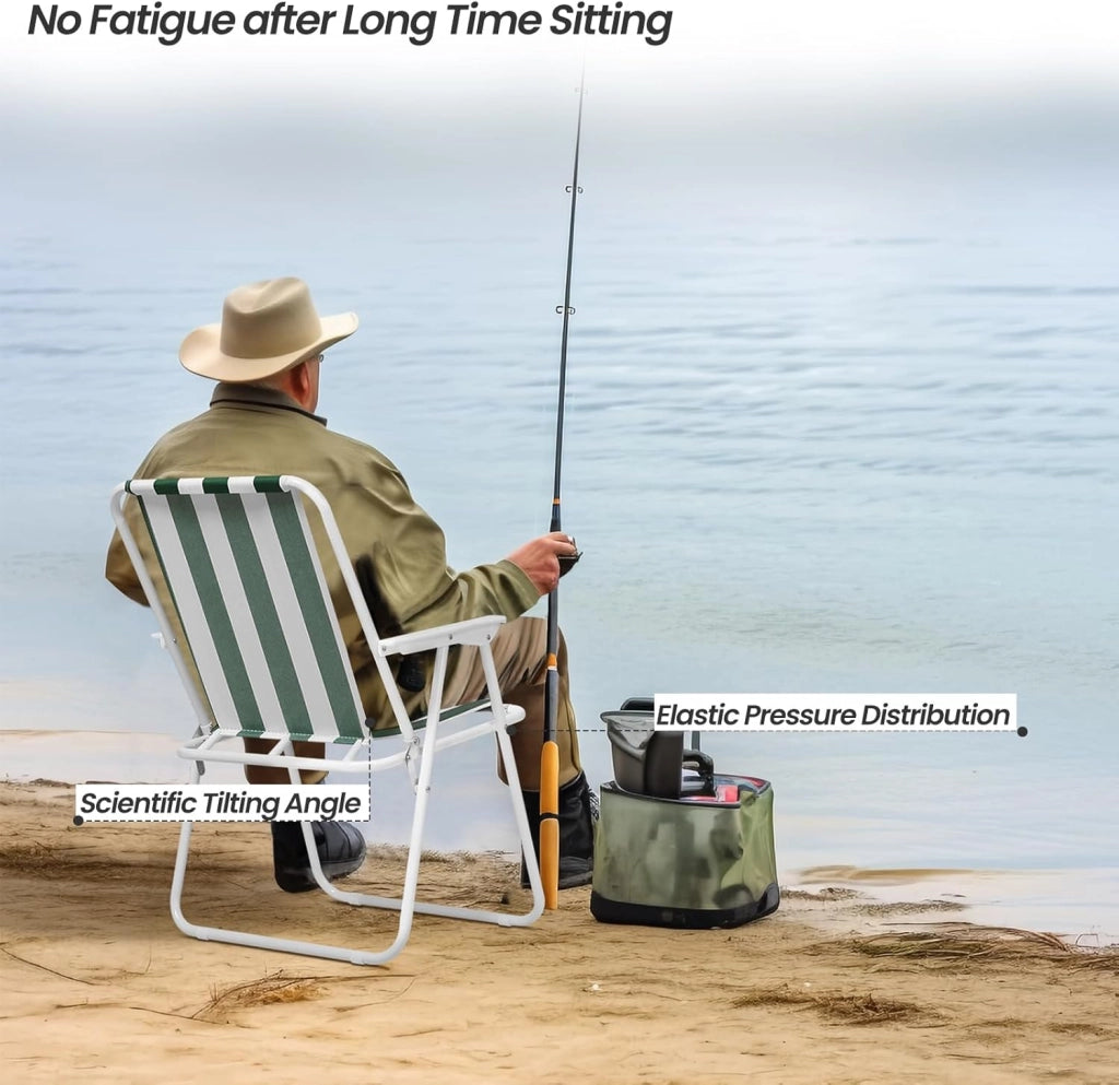 Set di 4 Sedia Pieghevole Portibile, Sedia da Campeggio/Pesca in Oxford, con Braccioli, per Spiaggia, Picnic, Terrazza, Giardino, Bianco+Verde