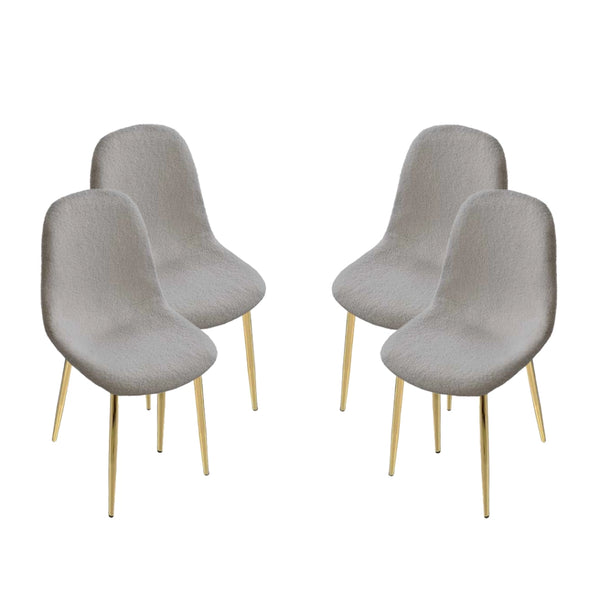SET DA 4 SEDIE IMBOTTITE TEDDY IN TESSUTO GRIGIO CON GAMBE ORO 44X48X88 CM
