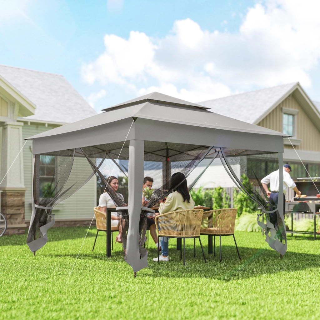 Gazebo da Giardino Pieghevole Pop-up ¨C Xylo ¨C Acciaio Poliestere Impermeabile Anti UV con Zanzariere