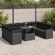 Set Divani da Giardino 10pz con Cuscini in Polyrattan Nero 3326376