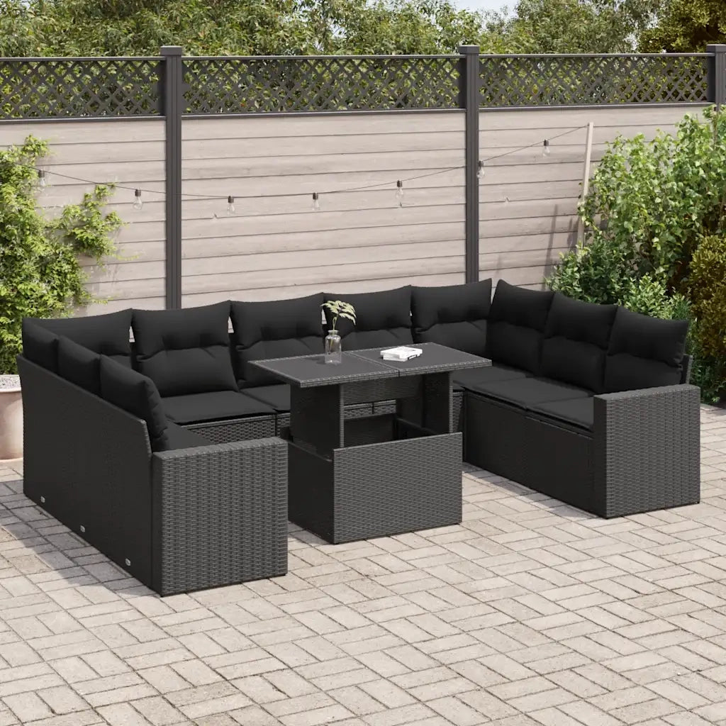 Set Divani da Giardino 10pz con Cuscini in Polyrattan Nero 3326376