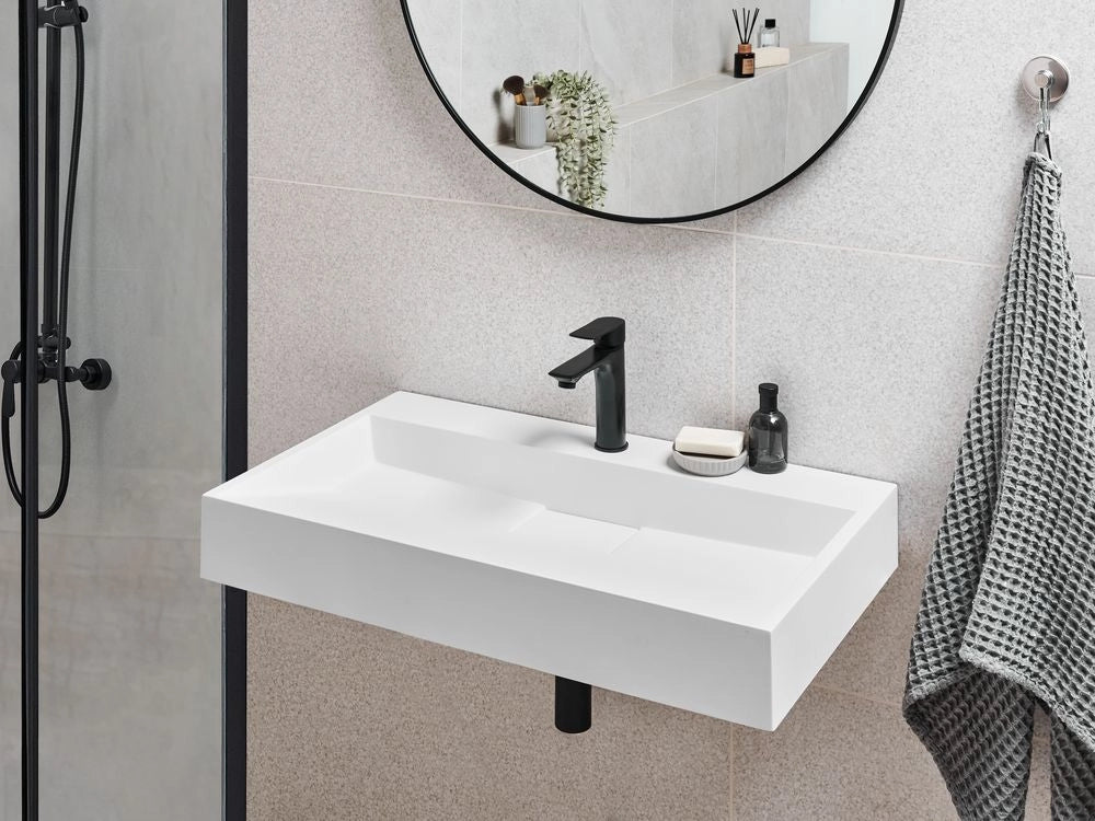 Lavabo bagno classico rettangolare in ceramica finitura lucida 80 x 48 cm Bianco Lavello da bagno rettangolare