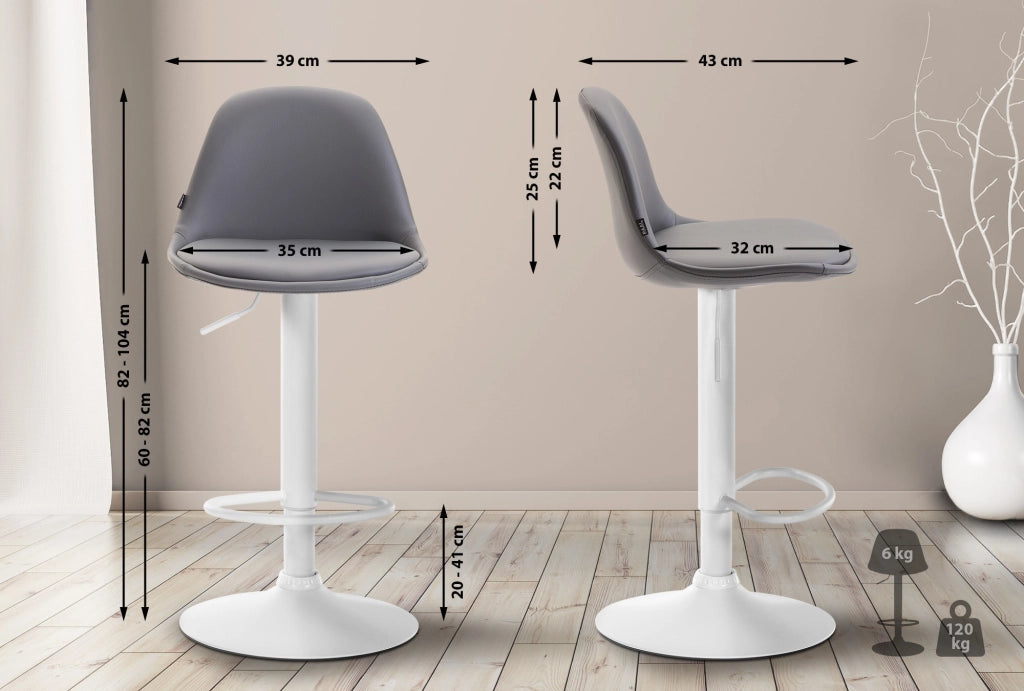 Sgabello di design KIEL in similpelle bianco,grigio