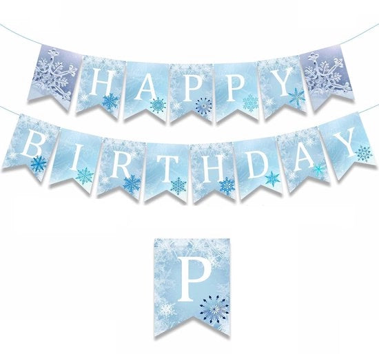 Decorazione di Compleanno Unica con Disegno di Neve - 15 Pezzi - Scatola in Cartone Sostenibile - Riciclabile - Ideale per Feste - Facile da Personalizzare - Decorazione per Feste