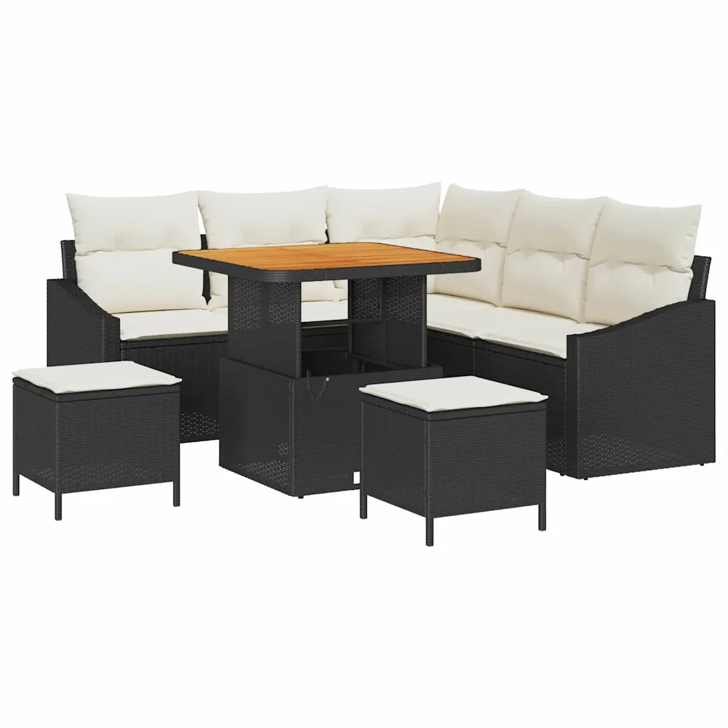 Set Divano da Giardino con cuscino 8 pcs Nero polyrattan