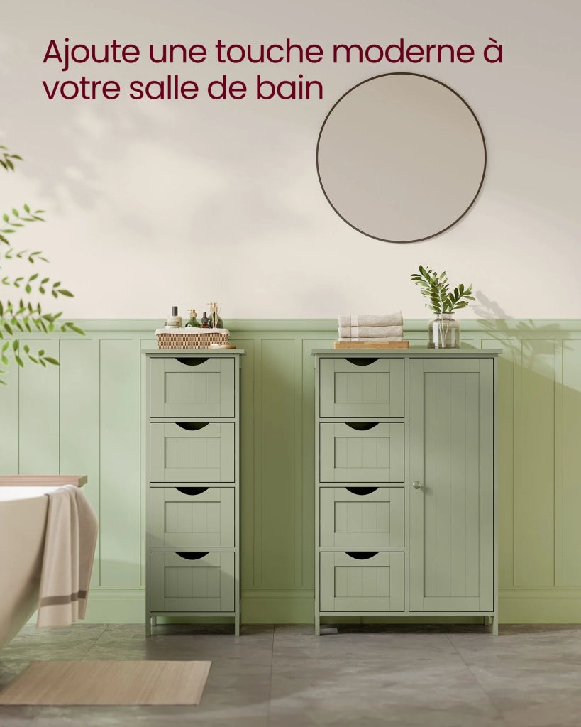 Mobiletto da bagno indipendente mobile contenitore con 4 cassetti 30 x 55 x 82 cm anta singola ripiano regolabile per soggiorno cucina e corridoio verde 12_0006501