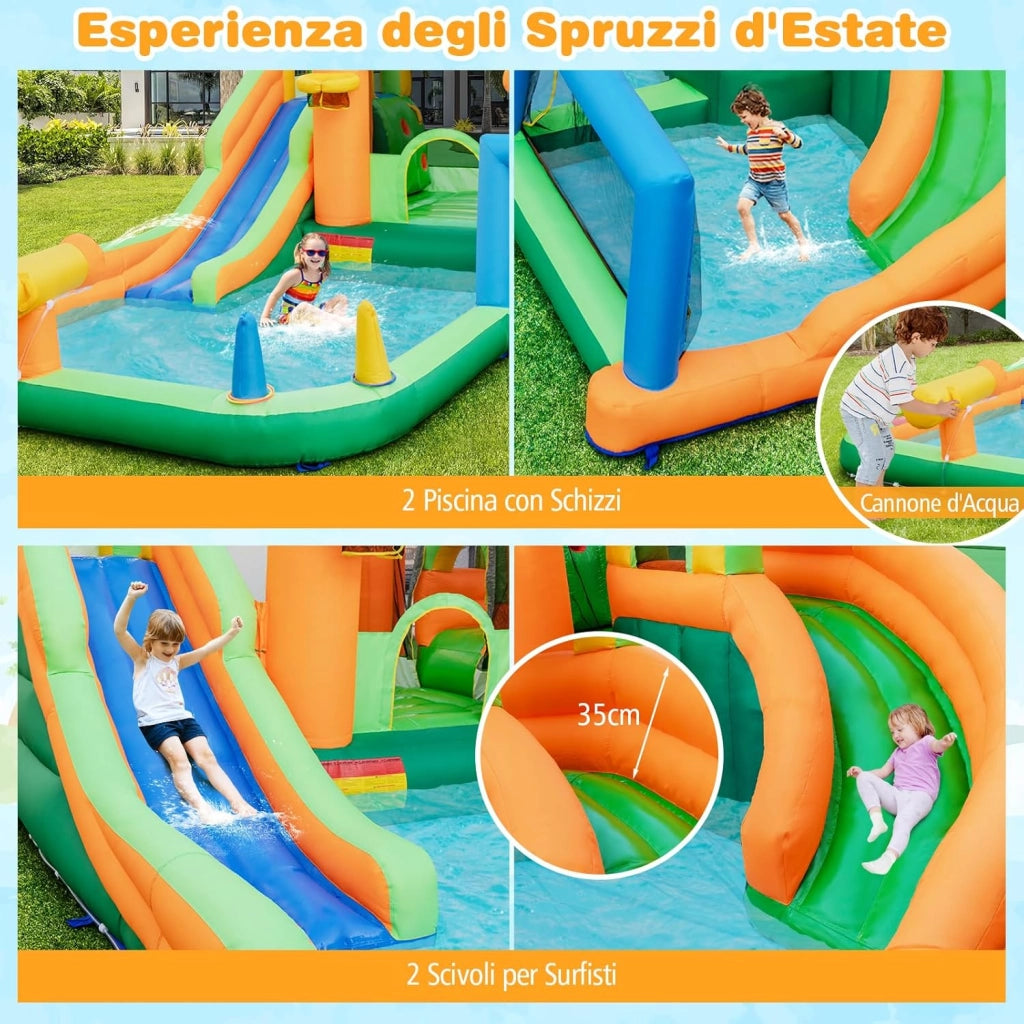 Castello Gonfiabile per bambini, Casa Gonfiabile con Scivolo, Area per Saltare, Piscina, con Borsa di Trasporto e Kit di Riparazione, per Bambini di 3-12 Anni (Senza Soffiatore)