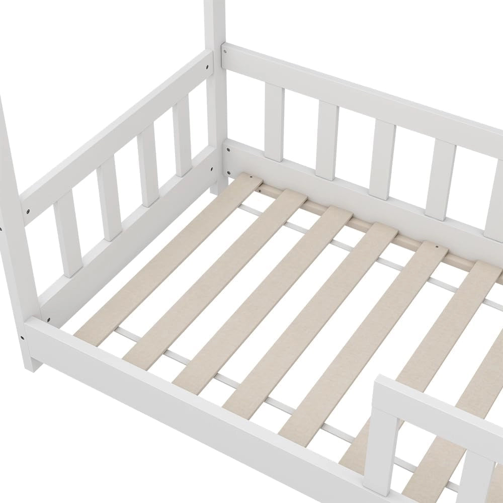 Letto montessori bambini Michelle, Bianco, 70x140 cm con protezione anticaduta, adatto per materassi 70x140 cm, combinabile con accessori