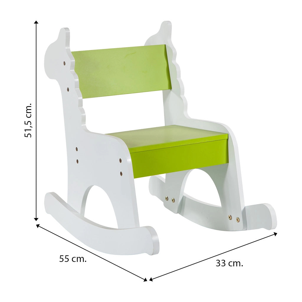 Mecedora infantil de madera con lacado verde 33x55x51.5