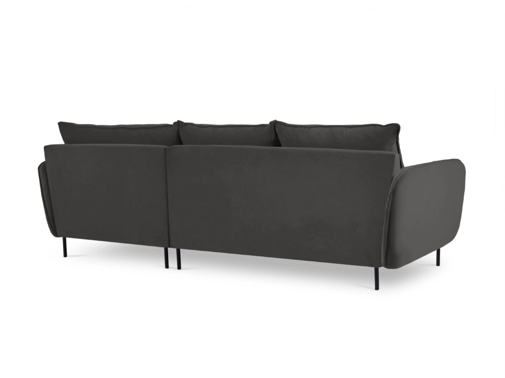 Cosmopolitan Design - Divano angolare destro "Vienna" 5 posti in velluto grigio scuro 