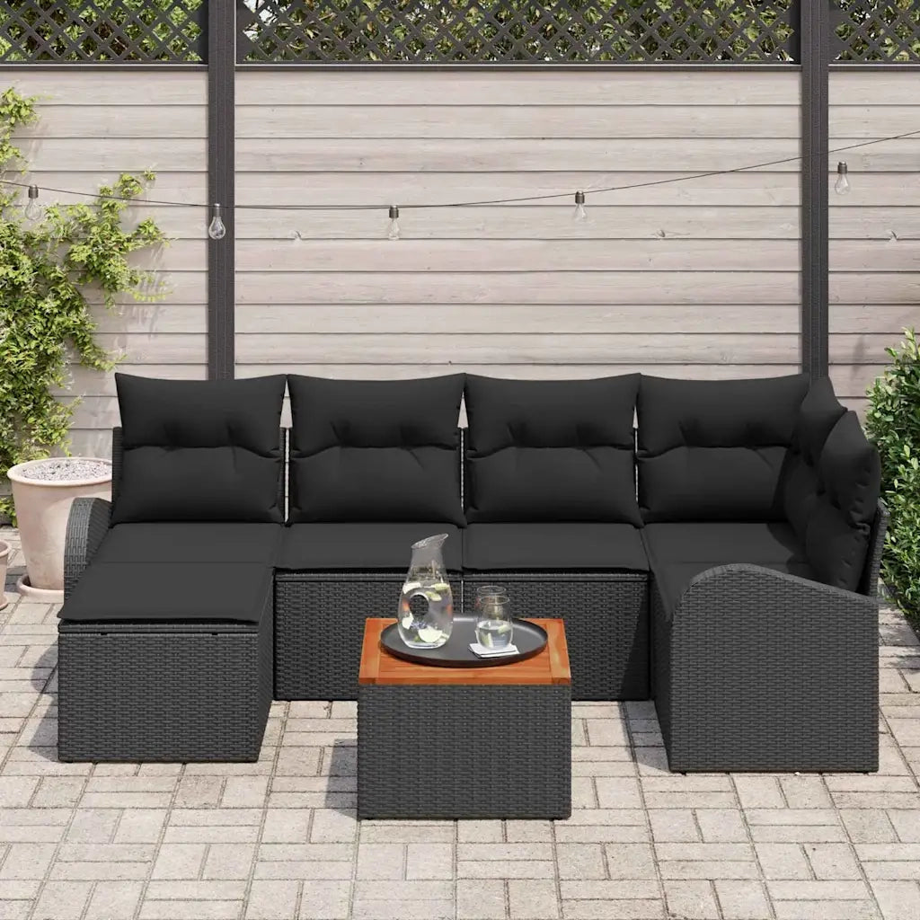 Set Divano da Giardino con cuscino 7 pcs Nero polyrattan 3347604