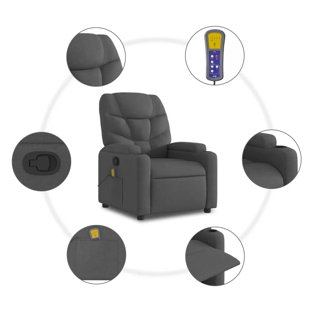 Divano Sedia-Poltrona reclinabile massaggiante in Tessuto Grigio Scuro 720309