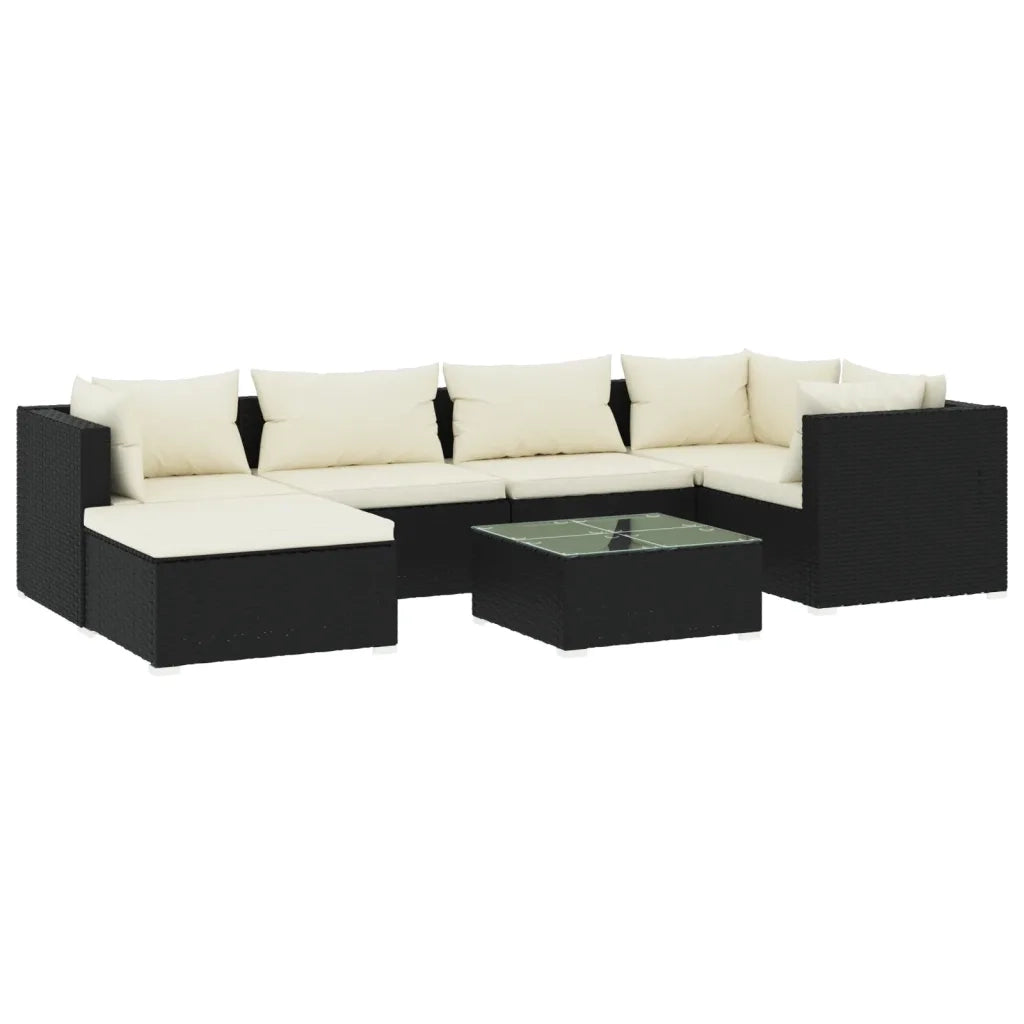 Set Divani da Giardino 7 pz con Cuscini in Polyrattan Nero cod mxl 41218