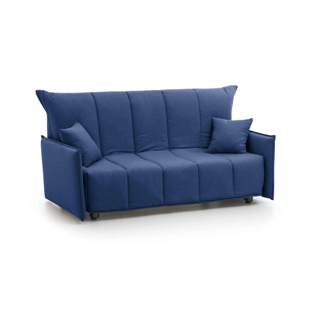 Divano Letto Alaric, Divano a 2 posti, Made in Italy, SofÒ  Soggiorno con apertura a carrello con apertura a carrello, in tessuto imbottito, con Braccioli standard, cm 150x90h85, colore Blu