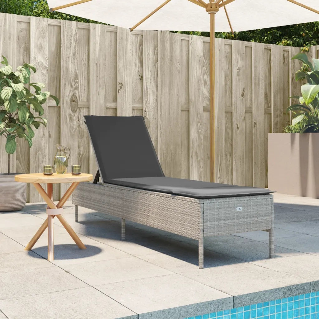 vidaXL Lettino Prendisole con Cuscino Grigio Chiaro in Polyrattan