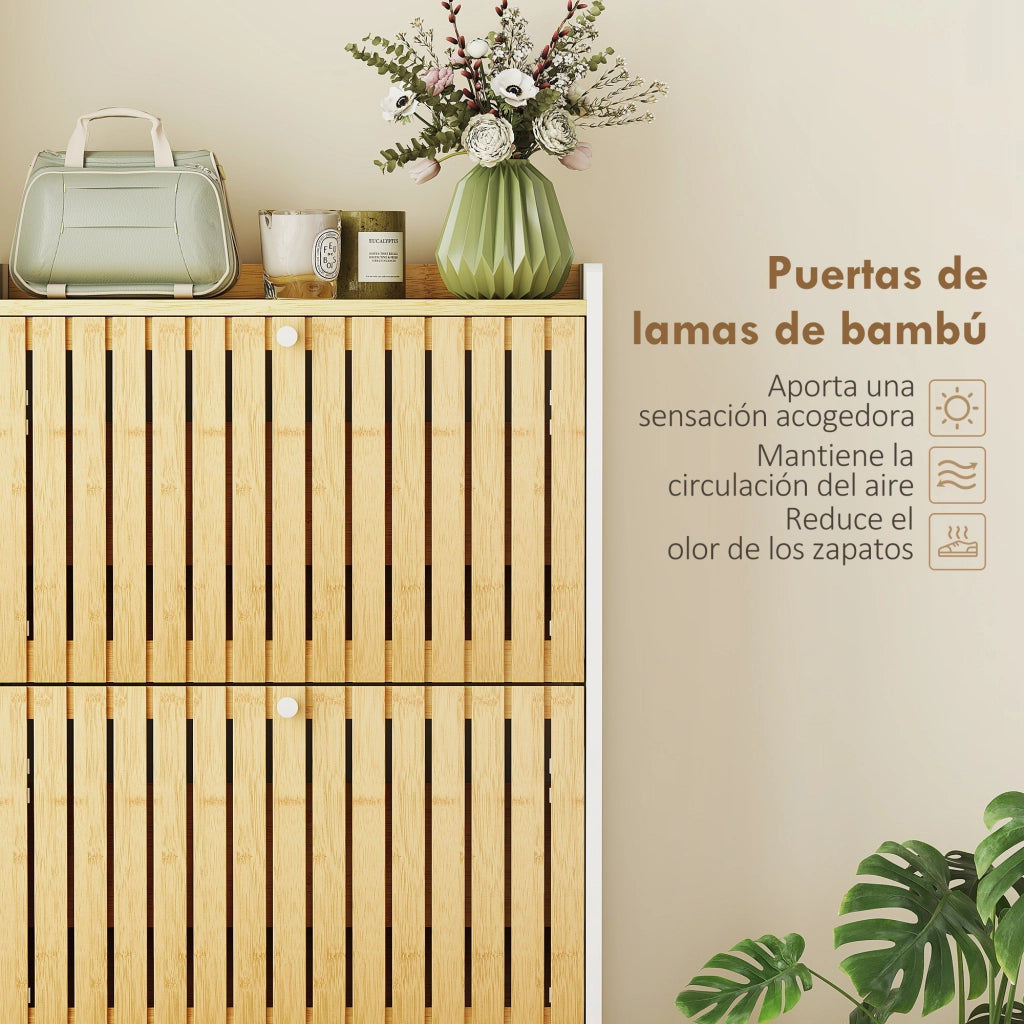 Armadio per Scarpe con 3 Ante in Bamb¨´ ¨C zephmum ¨C Bianco e Naturale 60x40x138