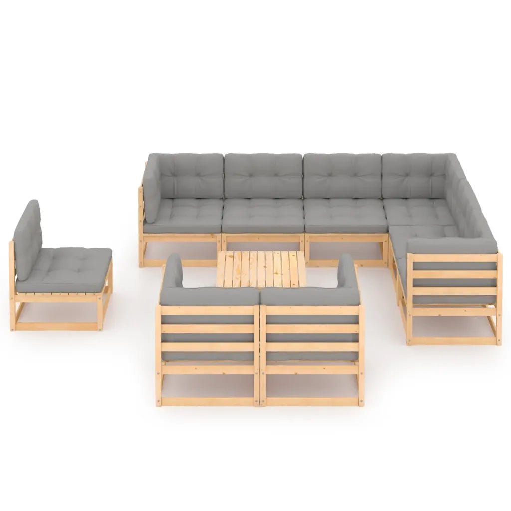 Set Salotto Giardino 10pz Cuscini Antracite Legno Massello Pino 3076859