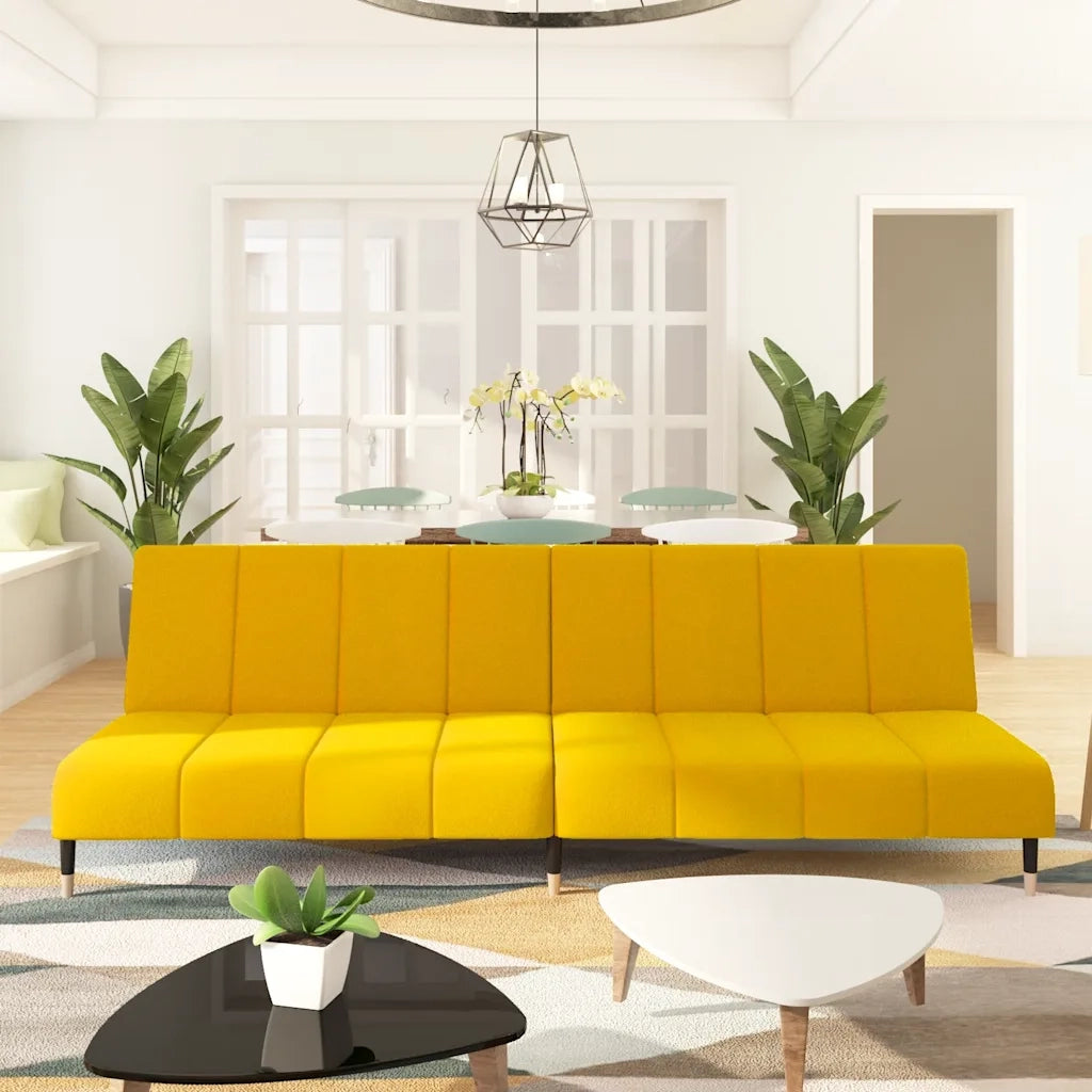 Divano Letto a 2 Posti Giallo in Velluto 375881