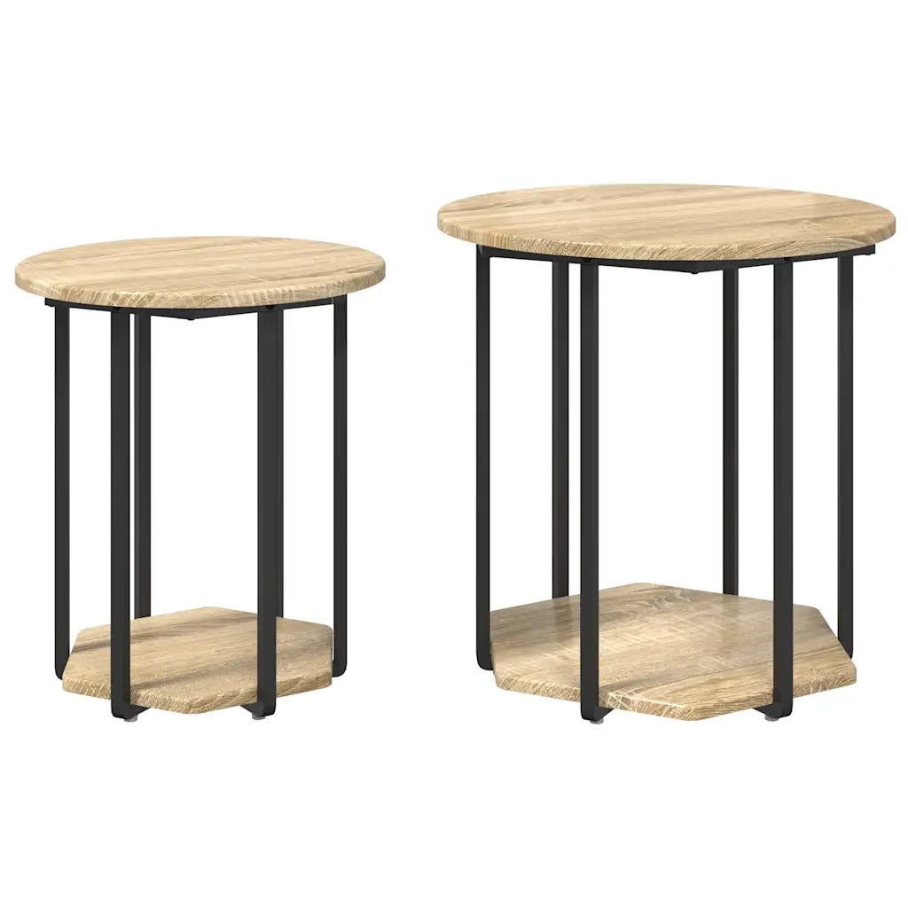 Set tavolini con lo scaffale 2 pz | Tavolo laterale Marrone