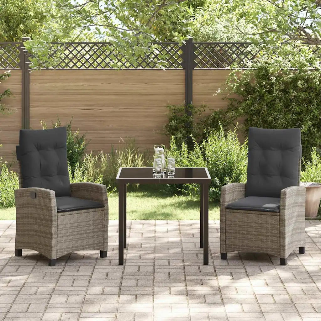Set da Pranzo per Giardino con cuscino 3 pcs Grigio polyrattan 3380386