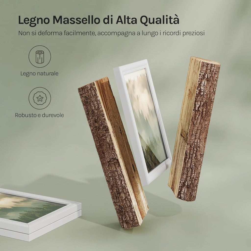 Set di 3 Cornici Foto 50x70 cm con Passepartout, Portafoto da Parete e Tavolo, Verticale o Orizzontale, in Legno Massiccio, Bianco