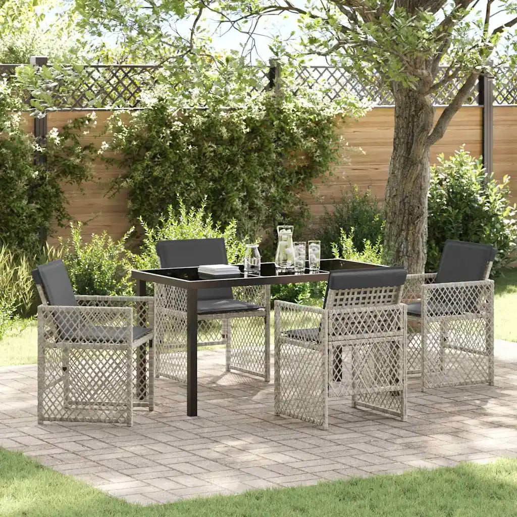 Set da Pranzo per Giardino 5 pz | Set Salotto da Giardino Grigio chiaro polyrattan