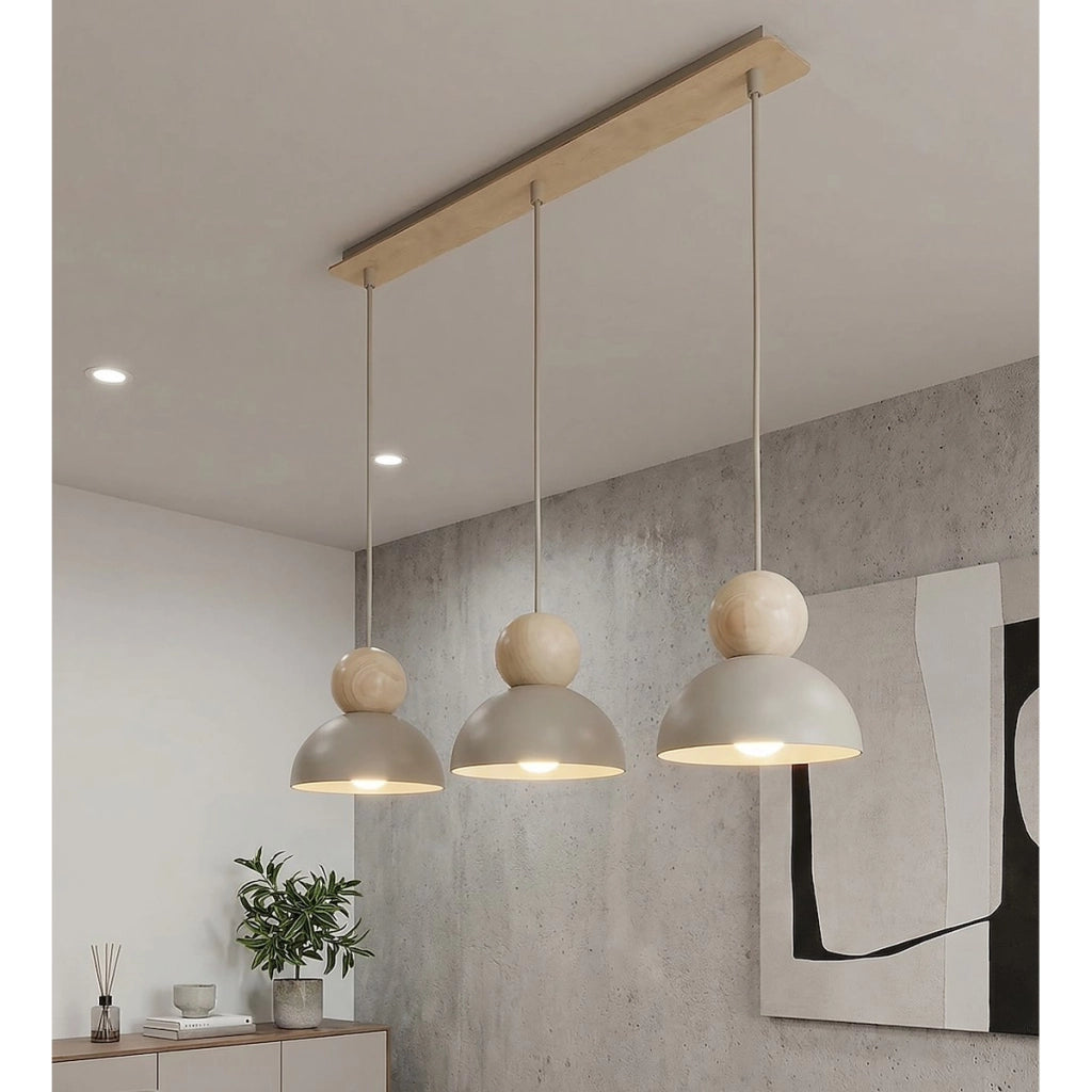 Lampada a sospensione Kaki in acciaio e legno color moka