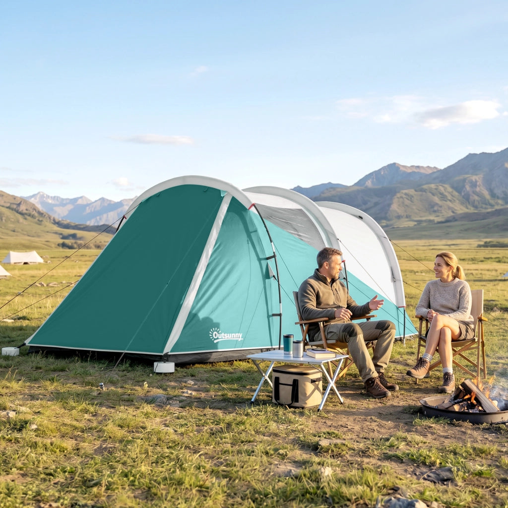 Tenda da Campeggio 3 Posti Impermeabile a Tunnel con Borsa di Trasporto, 460x260x190 cm, Verde