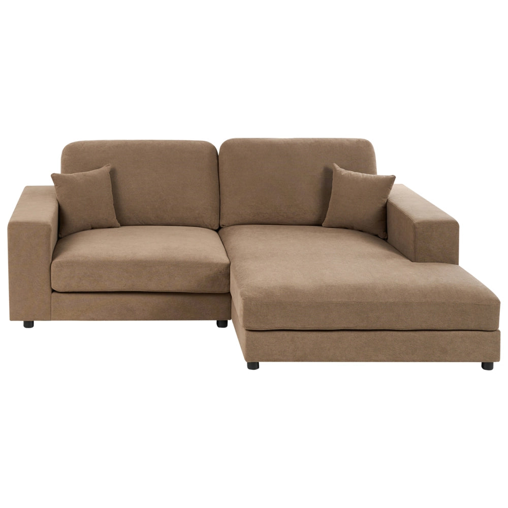 Divano angolare lato sinistro in Tessuto imbottito marrone con Cuscini 3 posti stile moderno minimalista