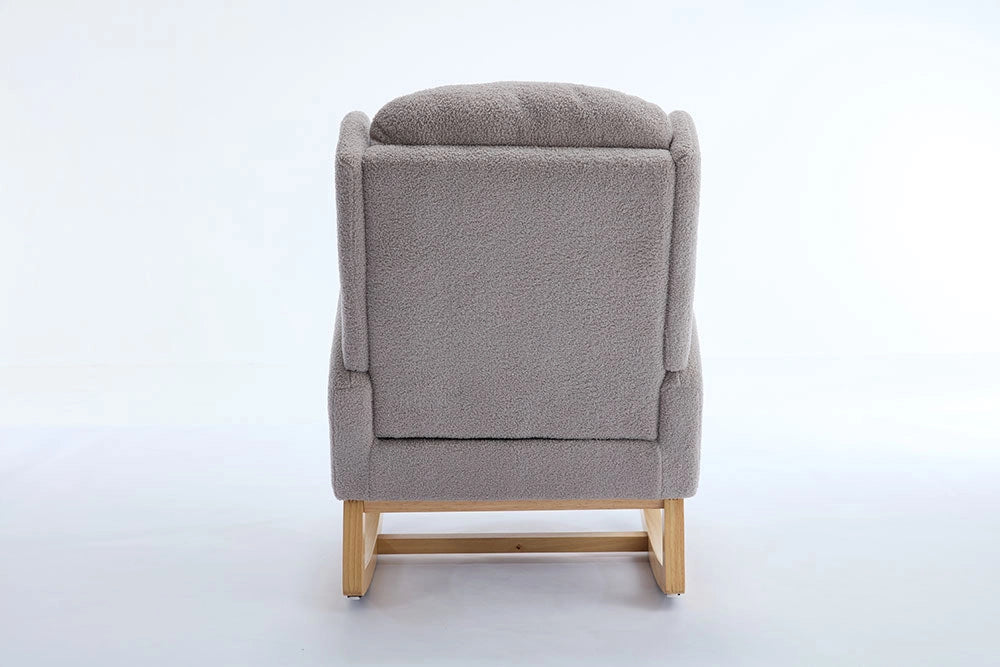 Sedia a dondolo per allattamento - Xylo - Struttura in legno, tessuto Teddy, poggiapiedi regolabile, grigio